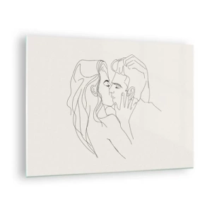 Impression sur verre - Image sur verre - Un baiser sensuel d'un couple dans la ligne de contour - 70x50cm - Enlacé de sentiment - Décoration murale moderne pour le salon et la chambre ARTTOR