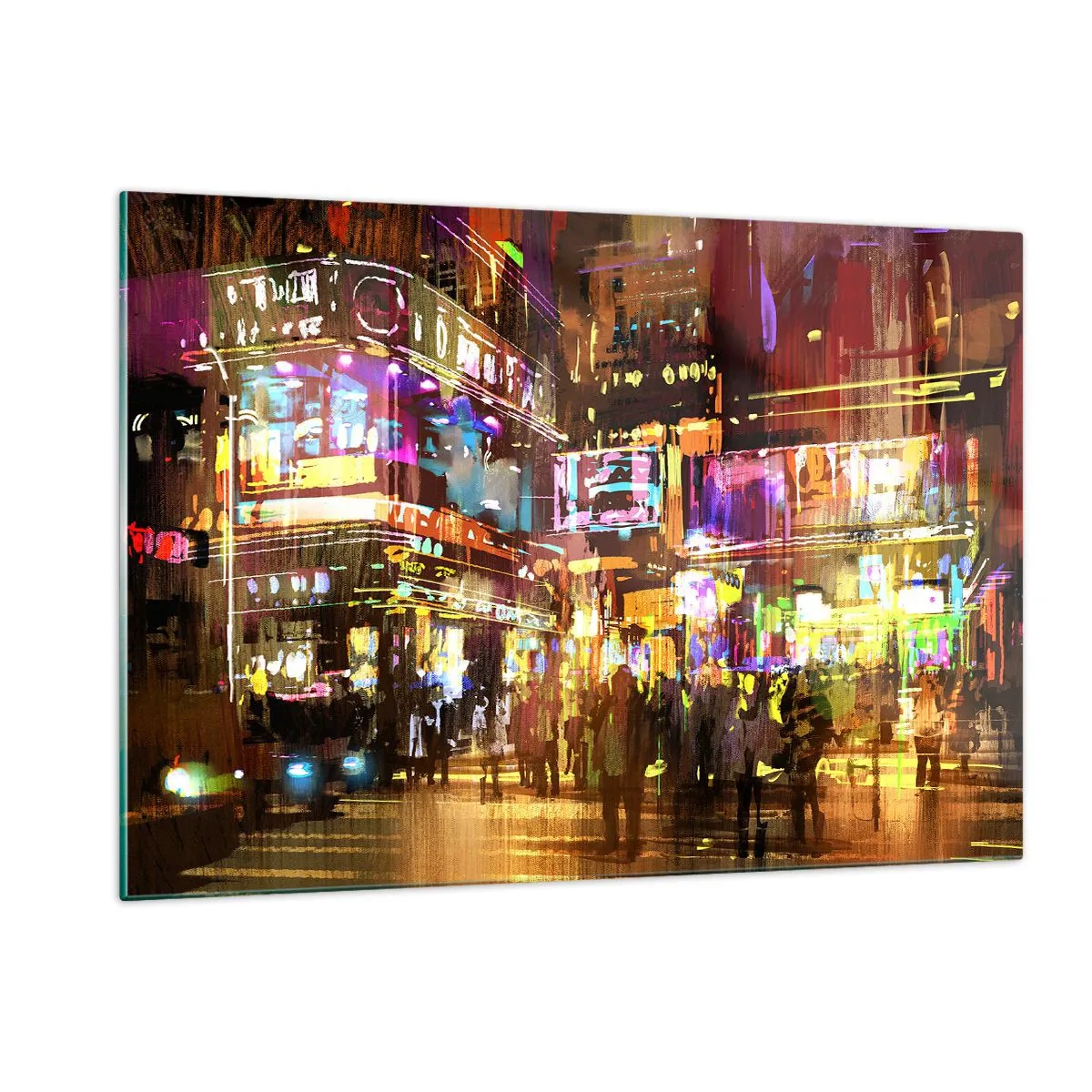 Impression sur verre - Image sur verre - Une ville vibrante sous la lumière des néons - 120x80cm - Dans une mer de lumière - Décoration murale moderne pour le salon et la chambre ARTTOR