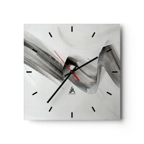 Horloge murale - Pendule murale - Coup de pinceau abstrait noir et blanc sur fond clair - 30x30cm - Mine de rien pour s'amuser - Décoration murale moderne pour le salon et la chambre ARTTOR