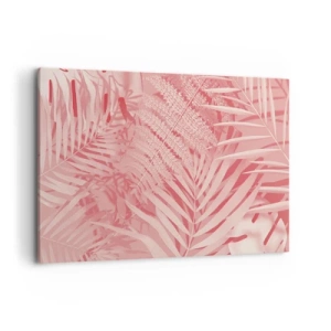 Impression sur toile - Image sur toile - Feuilles tropicales roses dans un style délicat et minimaliste - 120x80cm - Concept de rose - Décoration murale moderne pour le salon et la chambre ARTTOR