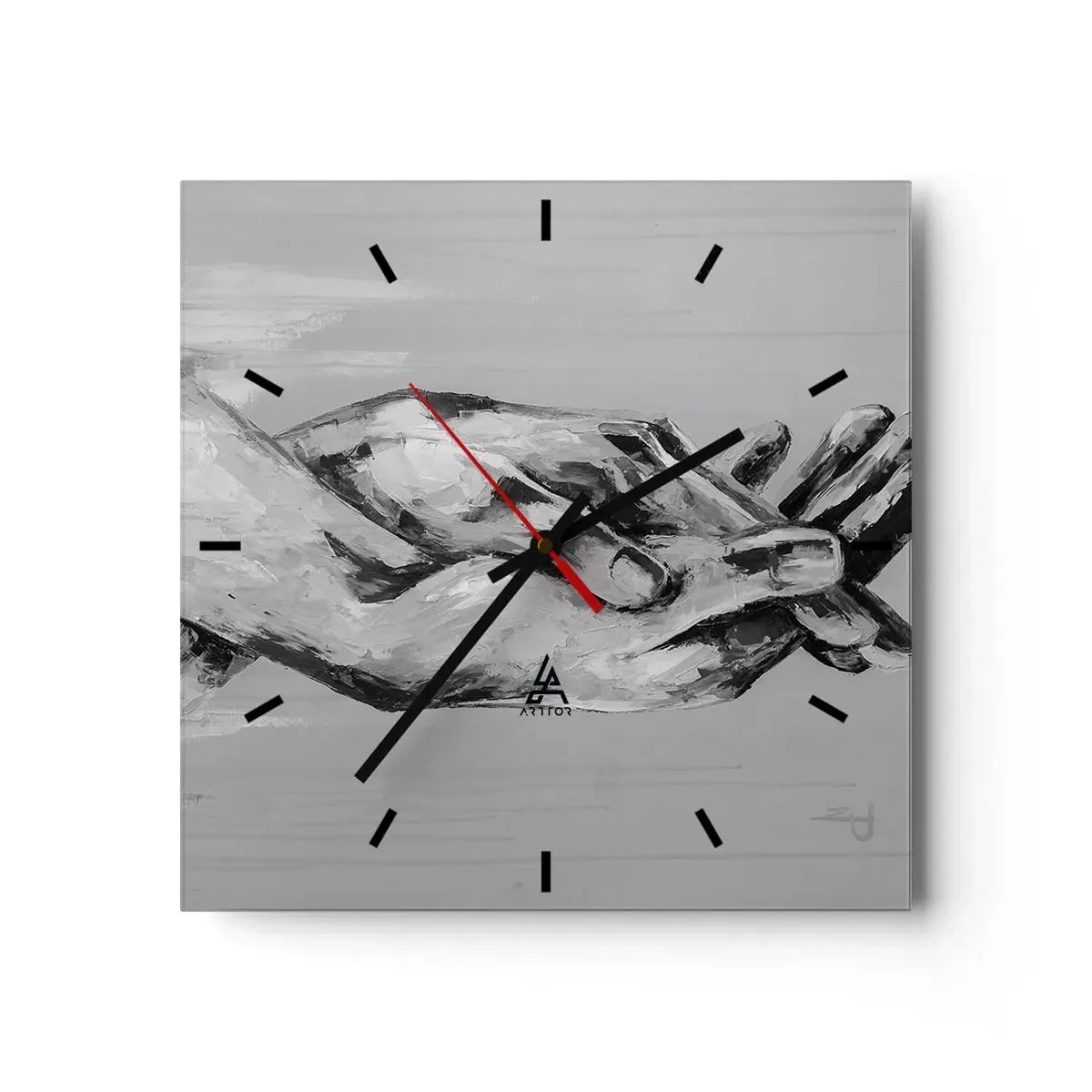 Horloge murale - Pendule murale - Une composition en noir et blanc de deux mains jointes sur un fond clair. - 30x30cm - Début... - Décoration murale moderne pour le salon et la chambre ARTTOR