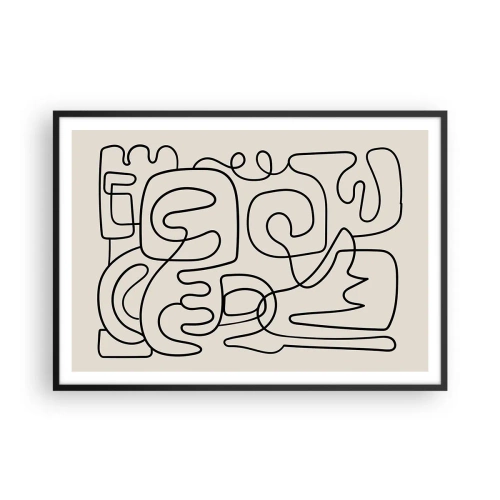 Affiche dans un cadre noir - Poster - Motif d'art linéaire abstrait en noir sur fond clair - 100x70cm - Suivez les indices - Décoration murale moderne pour le salon et la chambre ARTTOR