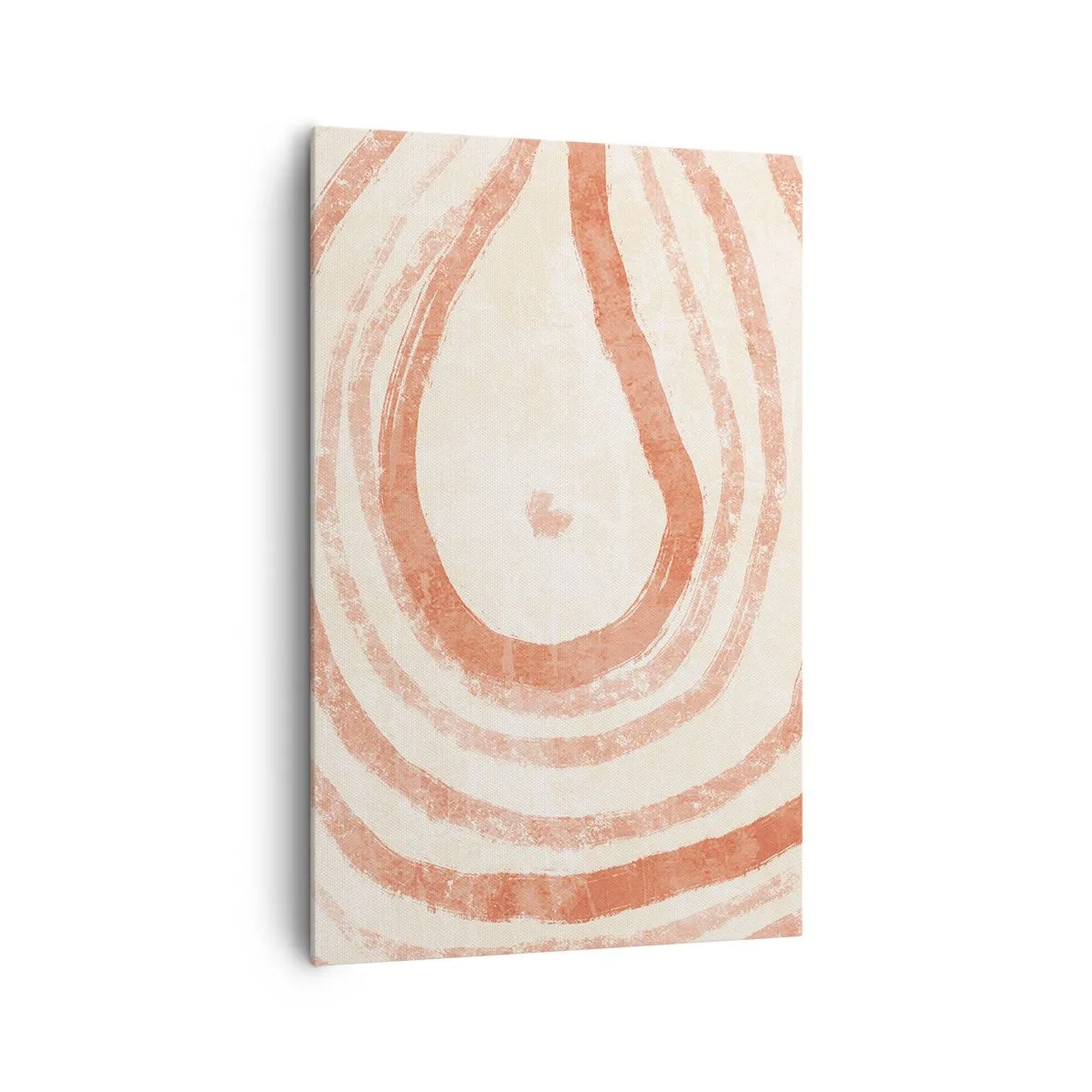 Impression sur toile - Image sur toile - Un motif abstrait de lignes concentriques dans des tons de terre cuite. - 80x120cm - Cercles de corail – composition - Décoration murale moderne pour le salon et la chambre ARTTOR