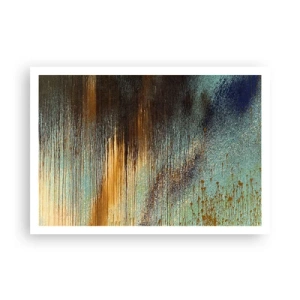 Affiche - Poster - Une composition abstraite de couleurs dans des tons d'or, de marron et de bleu. - 100x70cm - Une composition de couleirs non fortuite - Décoration murale moderne pour le salon et la chambre ARTTOR