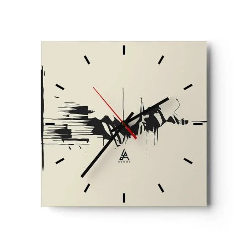 Horloge murale - Pendule murale - Abstraction minimaliste avec des lignes noires sur un fond clair - 30x30cm - Abstraction hâtive - Décoration murale moderne pour le salon et la chambre ARTTOR