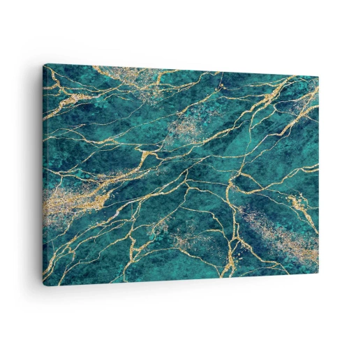 Impression sur toile - Image sur toile - Motif de marbre texturé dans des tons turquoise et or - 70x50cm - Mine d'or - Décoration murale moderne pour le salon et la chambre ARTTOR
