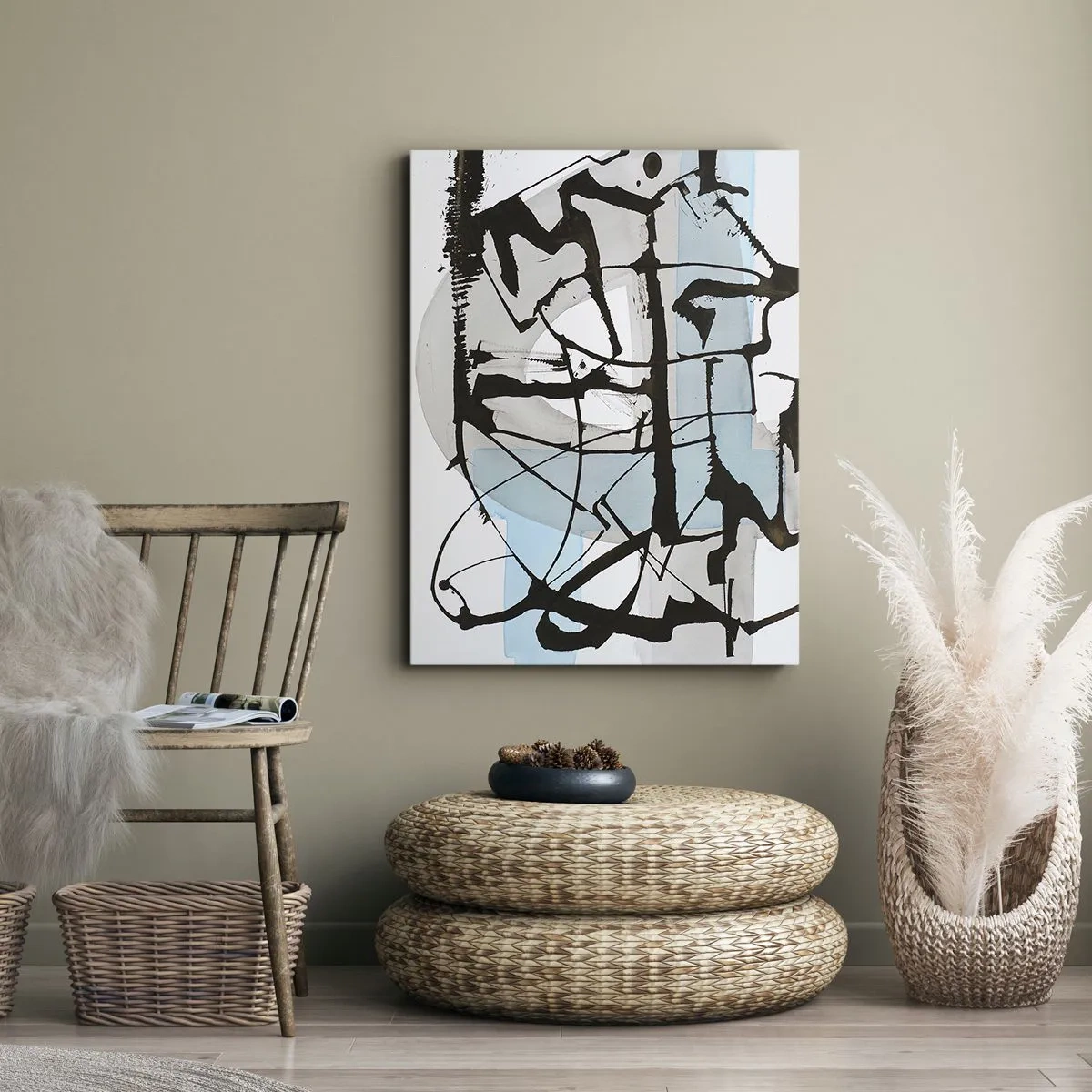 Impression sur toile - Image sur toile - Lignes et formes abstraites en bleu et noir - 50x70cm - Bleu malgré tout - Décoration murale moderne pour le salon et la chambre ARTTOR