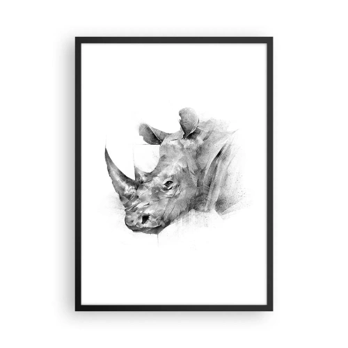 Affiche dans un cadre noir - Poster - Dessin graphique d'un rhinocéros en noir et blanc - 50x70cm - Potrait africain - Décoration murale moderne pour le salon et la chambre ARTTOR