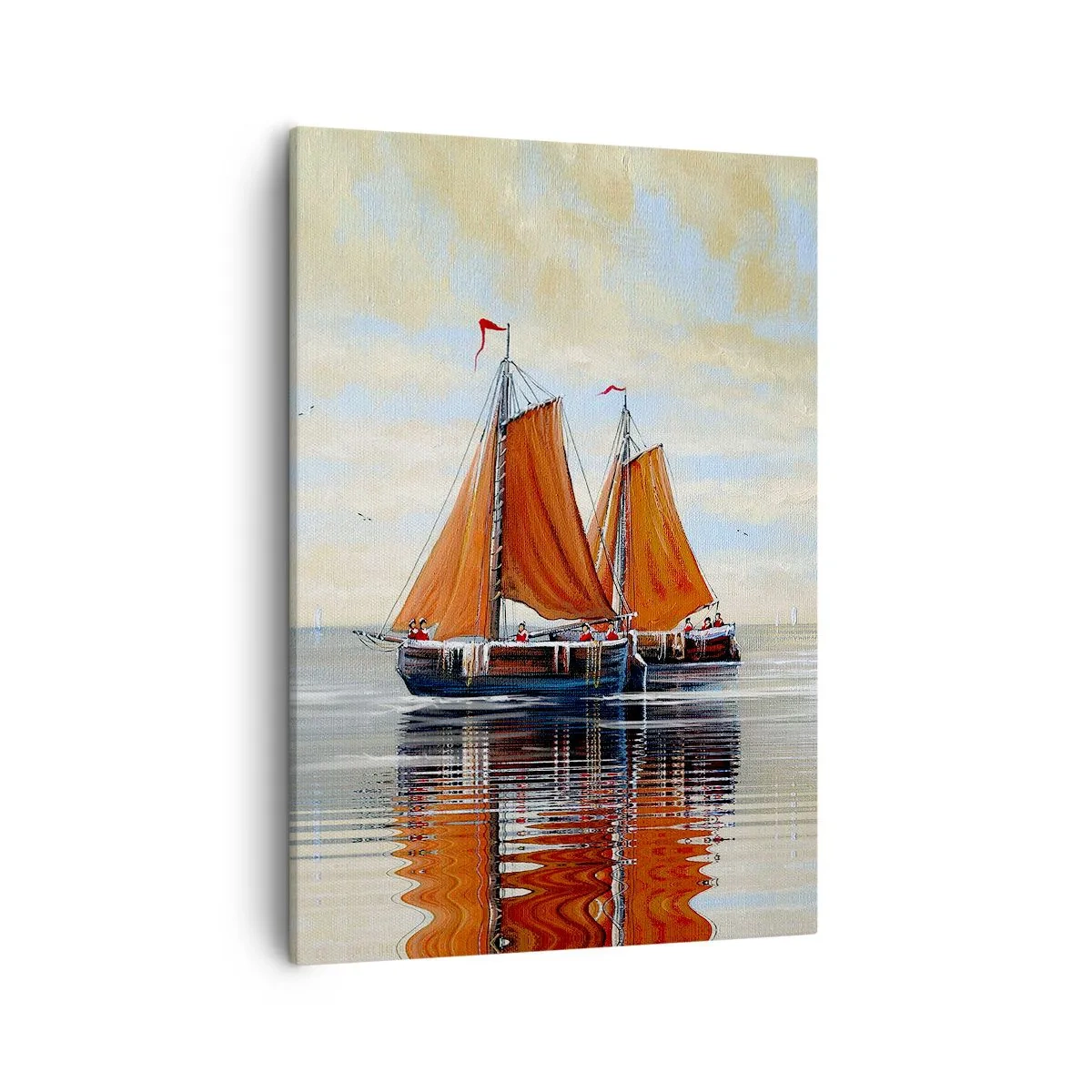Impression sur toile - Image sur toile - Voiliers à deux mâts en eau calme - 50x70cm - He, navigue, marin - Décoration murale moderne pour le salon et la chambre ARTTOR