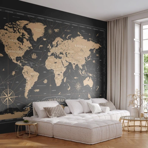 Papier Peint Photo Premium Sand - Les limites de mon monde - Carte du monde, Ancien, Rétro - 500x350 cm
