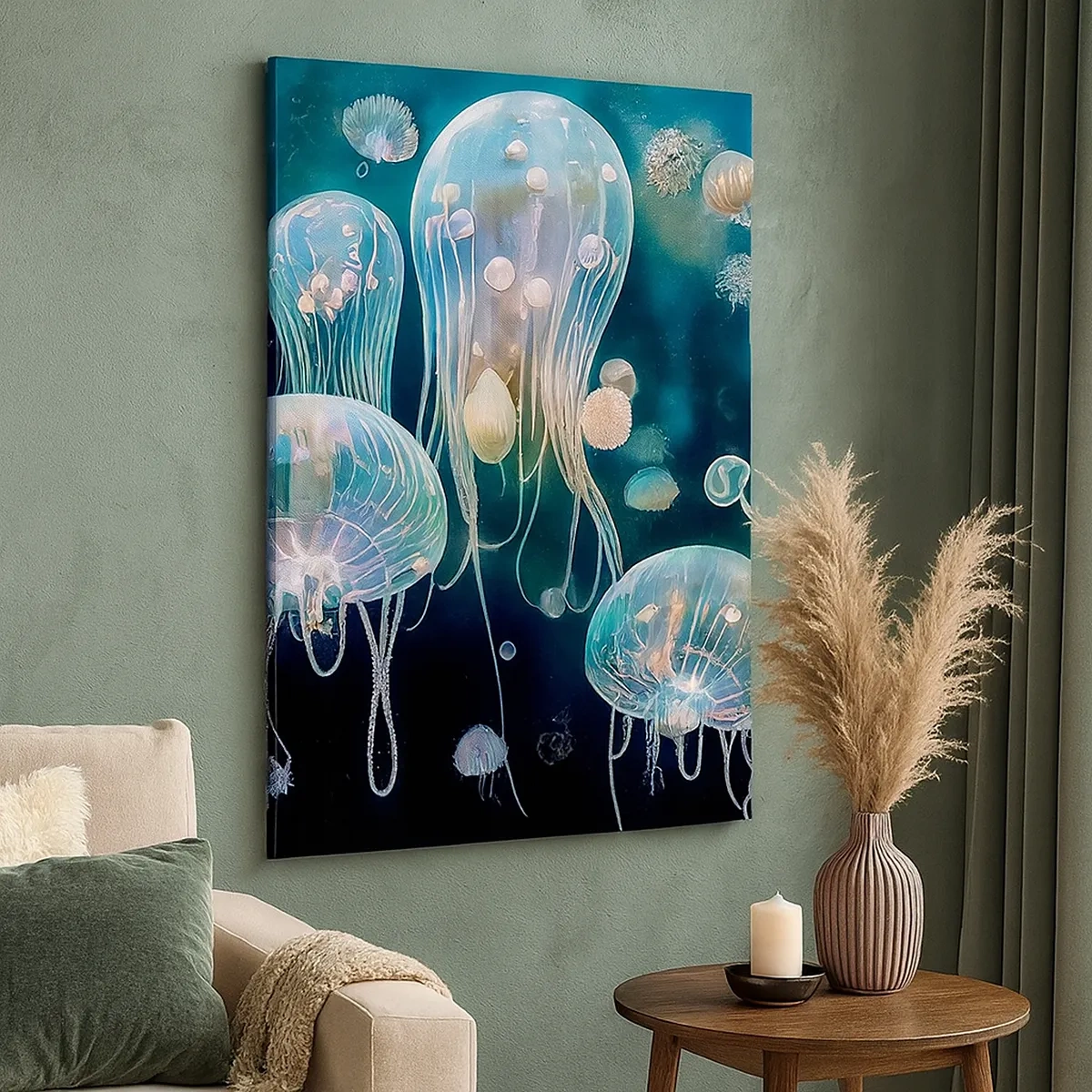 Impression sur toile - Image sur toile - Méduses délicates dans le monde sous-marin - 50x70cm - Ballon sous-marin - Décoration murale moderne pour le salon et la chambre ARTTOR