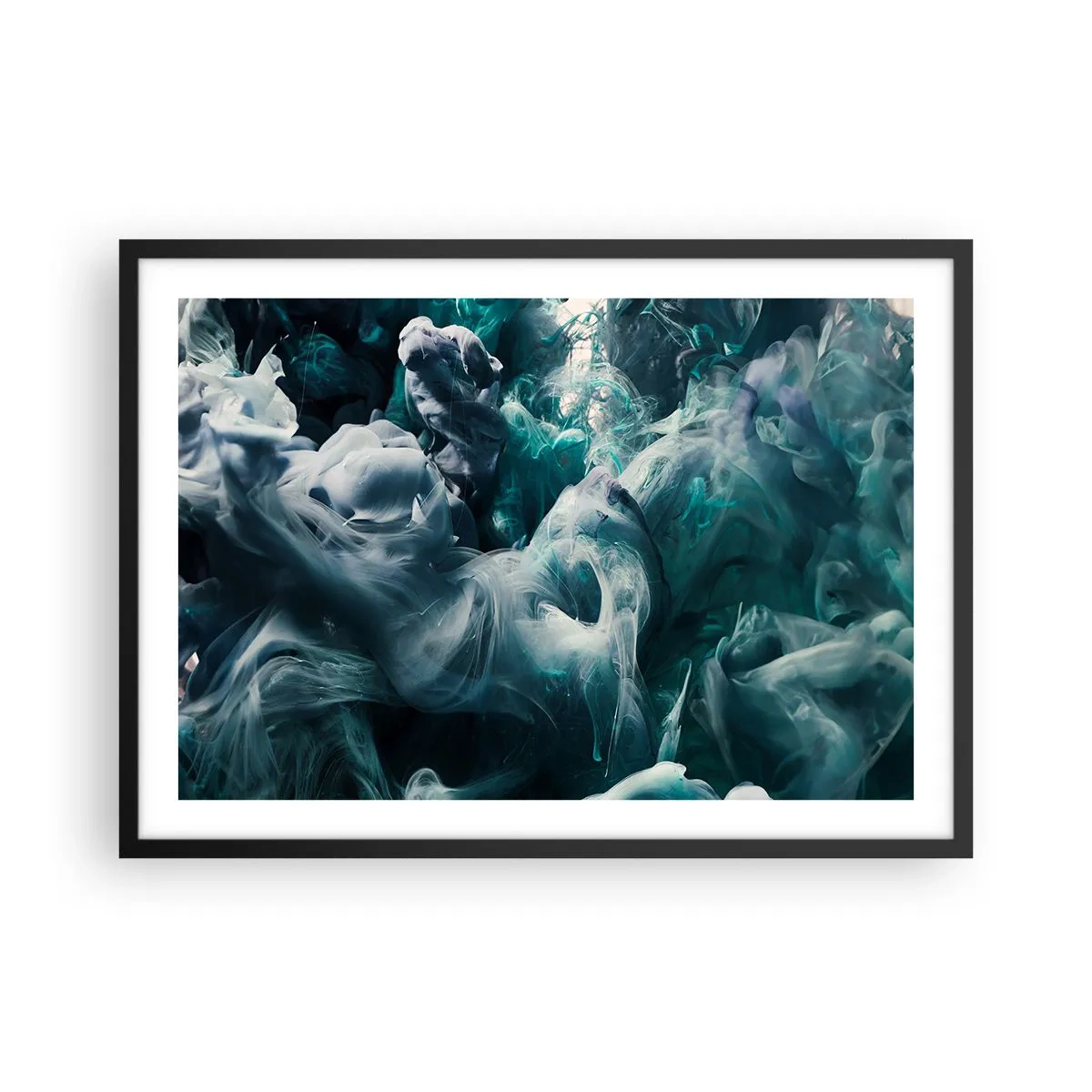 Affiche dans un cadre noir - Poster - Vagues abstraites dynamiques dans des tons de bleu et de blanc - 70x50cm - Mouvement des couleurs - Décoration murale moderne pour le salon et la chambre ARTTOR
