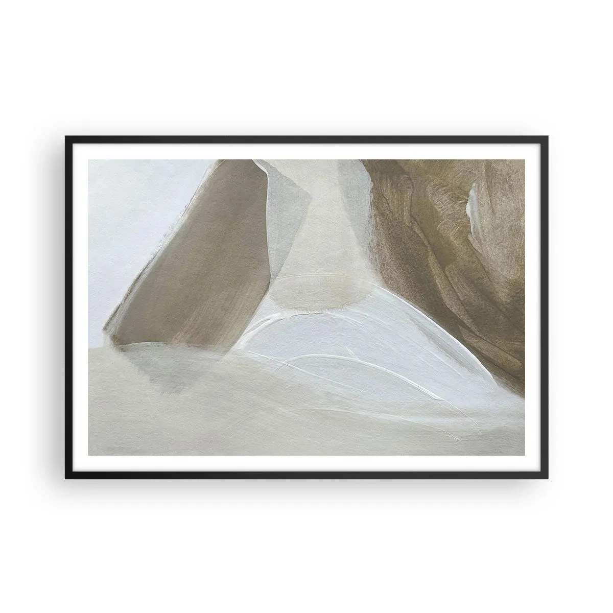 Affiche dans un cadre noir - Poster - Abstraction délicate dans les tons beige et blanc - 100x70cm - Une vague de blanc - Décoration murale moderne pour le salon et la chambre ARTTOR