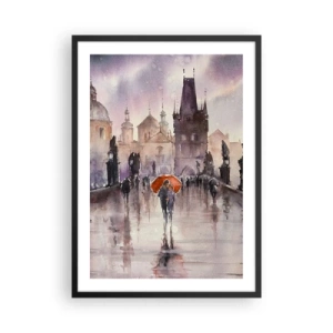 Affiche dans un cadre noir - Poster - Une promenade romantique sur le pont un jour de pluie - 50x70cm - Les gens ne changent pas - Décoration murale moderne pour le salon et la chambre ARTTOR