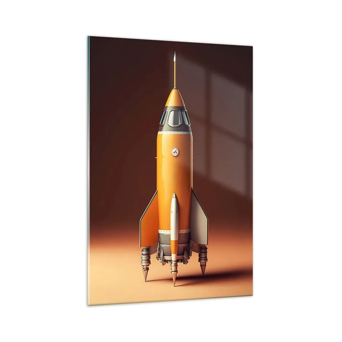Impression sur verre - Image sur verre - Une fusée de style rétro sur un fond de tons marron - 70x100cm - Ça commence par un rêve - Décoration murale moderne pour le salon et la chambre ARTTOR