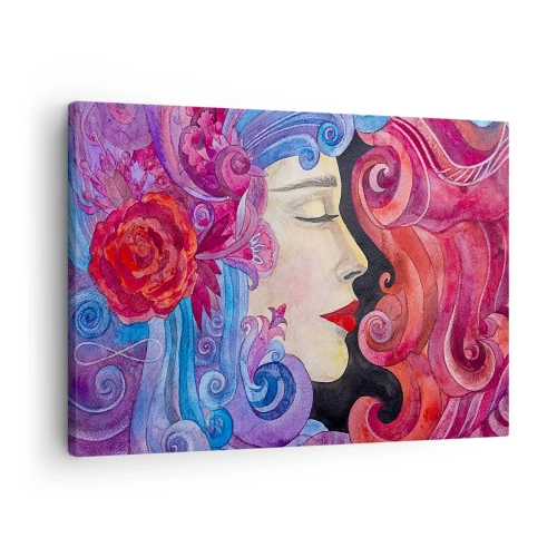 Impression sur toile - Image sur toile - Profil coloré d'une femme dans un style artistique - 70x50cm - L'Art Nouveau est toujours vivant - Décoration murale moderne pour le salon et la chambre ARTTOR