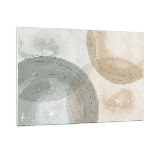 Impression sur verre - Image sur verre - Cercles et lignes pastel dans une composition subtile - 120x80cm - Mondes pénétrants - Décoration murale moderne pour le salon et la chambre ARTTOR