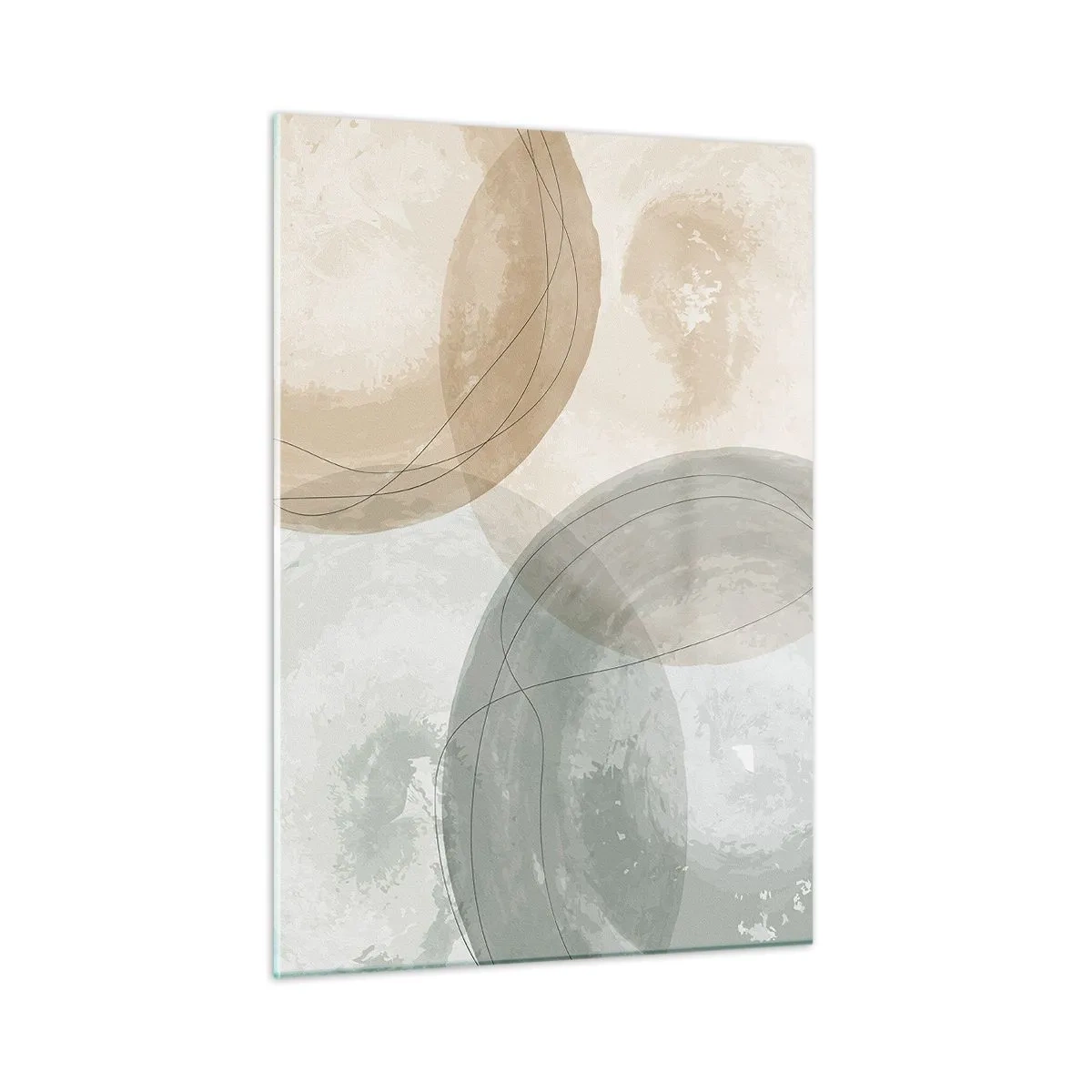 Impression sur verre - Image sur verre - Cercles et lignes pastel dans une composition subtile - 50x70cm - Mondes pénétrants - Décoration murale moderne pour le salon et la chambre ARTTOR