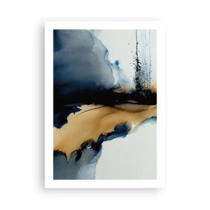 Affiche - Poster - Une composition abstraite dans les tons bleu marine et or - 50x70cm - Derrière le rideau - Décoration murale moderne pour le salon et la chambre ARTTOR