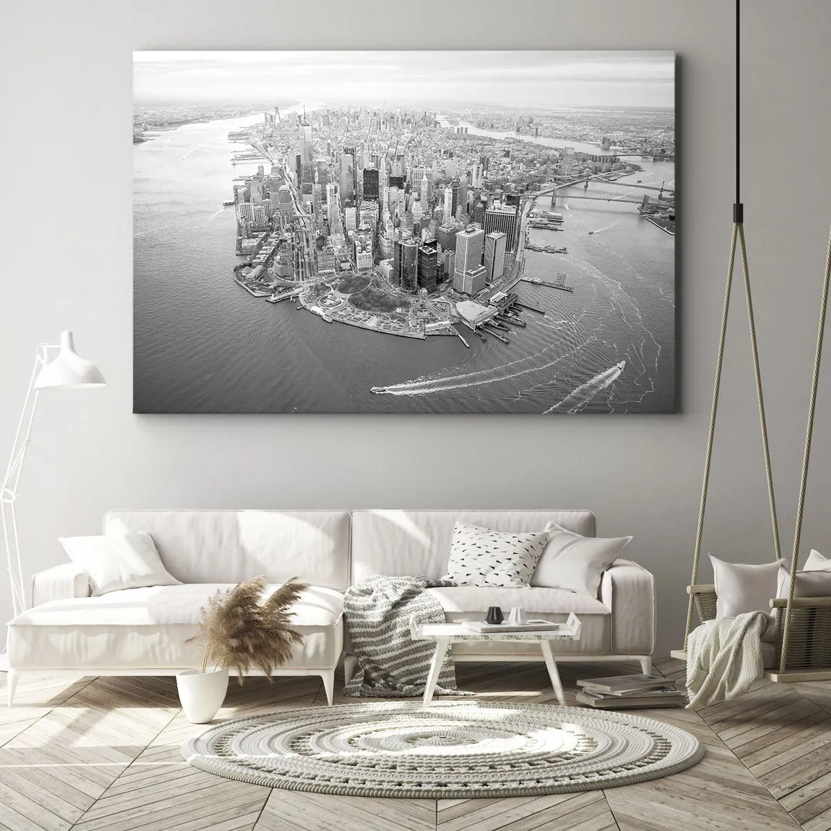 Impression sur toile - Image sur toile - Vue aérienne de Manhattan en noir et blanc - 100x70cm - Comment ne pas aimer ? - Décoration murale moderne pour le salon et la chambre ARTTOR