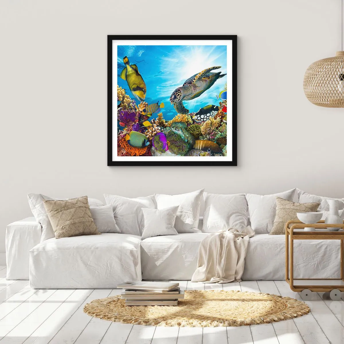 Affiche dans un cadre noir - Poster - Promenade de corail - 60x60 cm