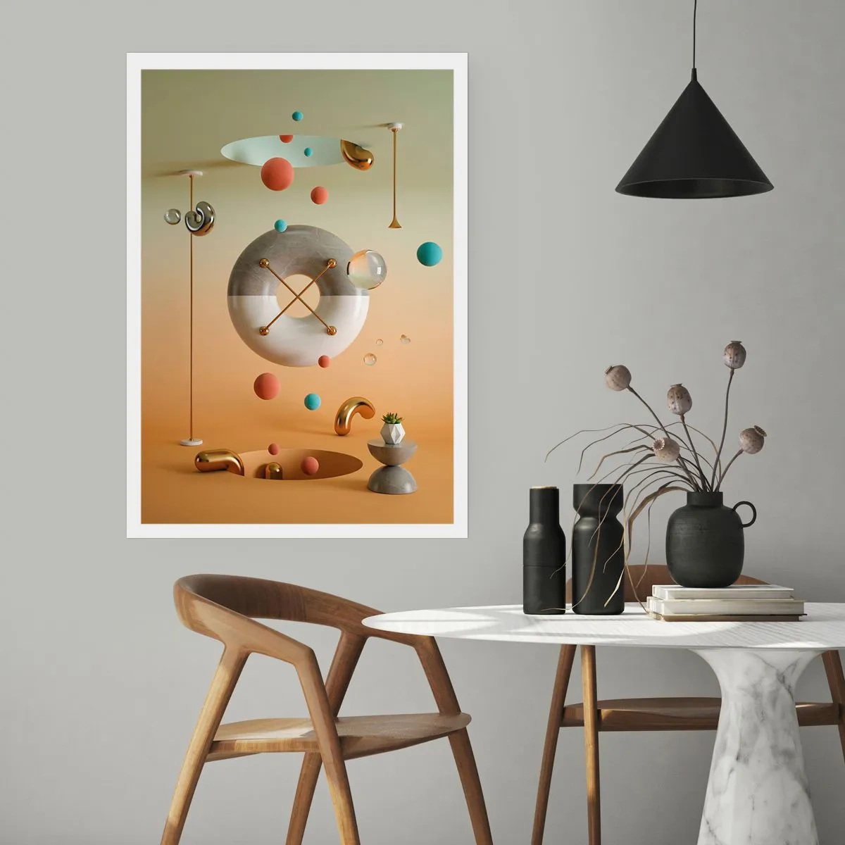 Affiche - Poster - Une composition abstraite de formes géométriques aux couleurs chaudes. - 50x70cm - Tout peut arriver - Décoration murale moderne pour le salon et la chambre ARTTOR