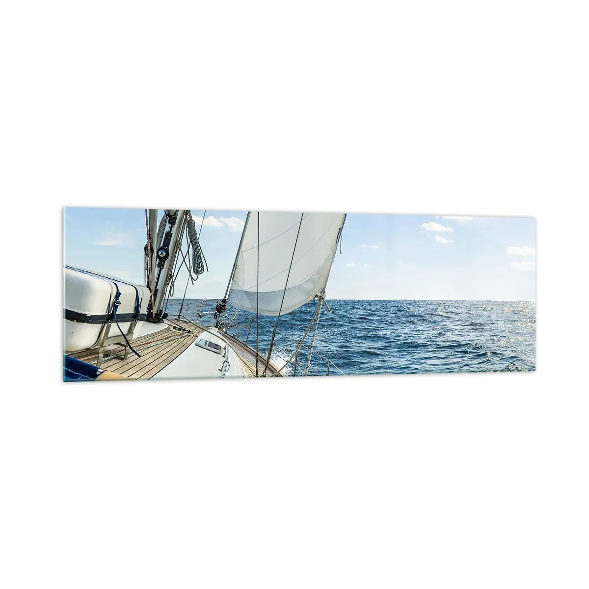 Impression sur verre - Image sur verre - Un voilier sur une mer calme sous un ciel bleu - 160x50cm - Ohé, l'aventure - Décoration murale moderne pour le salon et la chambre ARTTOR