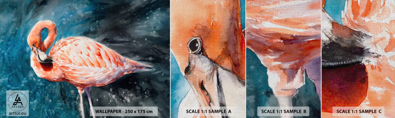 Échantillon de Papier Peint Premium Canvas - Décoratif par nature - Flamant, Oiseau, Nature - 100x30 cm