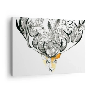 Impression sur toile - Image sur toile - Motif subtil de cerf avec bois décoratifs - 70x50cm - Corne d'abondance - Décoration murale moderne pour le salon et la chambre ARTTOR