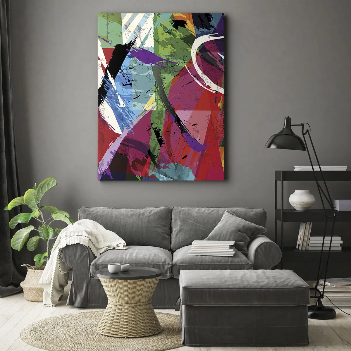 Impression sur toile - Image sur toile - Abstraction colorée avec des coups de pinceau dynamiques - 70x100cm - Rapide, vif et bondissant - Décoration murale moderne pour le salon et la chambre ARTTOR