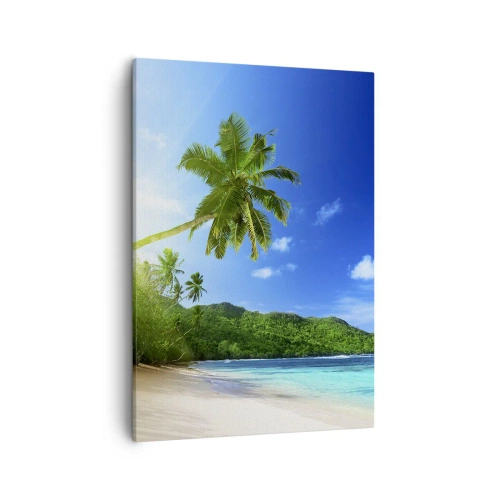 Impression sur toile - Image sur toile - Plage tropicale avec palmiers et mer turquoise - 50x70cm - La douceur des tropiques - Décoration murale moderne pour le salon et la chambre ARTTOR