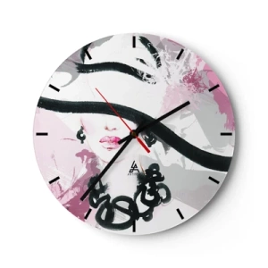 Horloge murale - Pendule murale - Portrait d'une dame en noir et rose - 40x40 cm