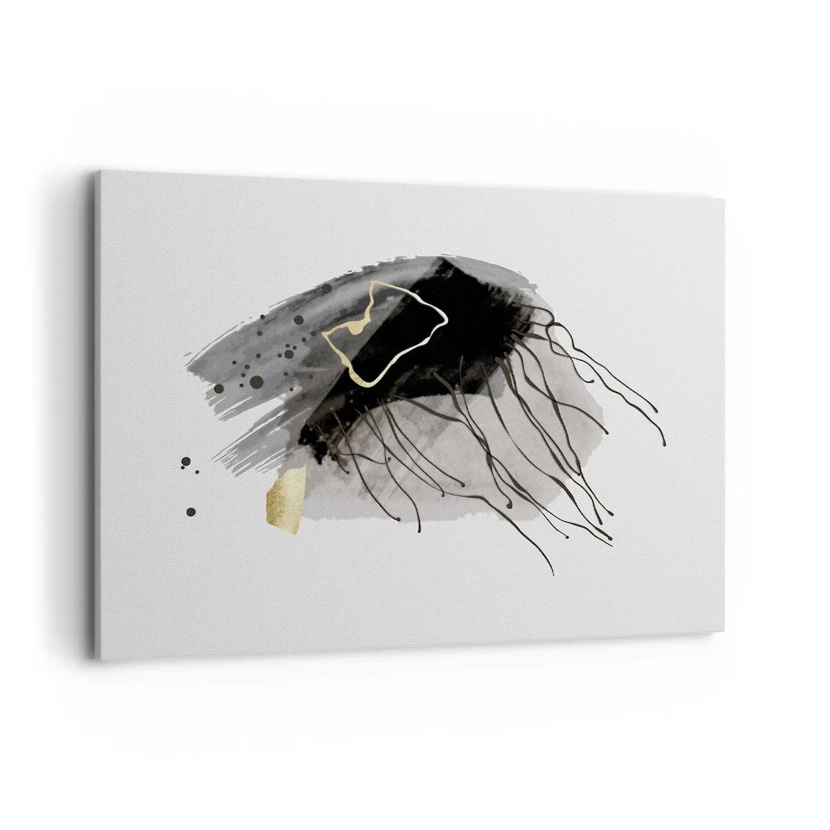 Impression sur toile - Image sur toile - Une composition abstraite avec des accents de noir et d'or. - 100x70cm - En noir et en or - Décoration murale moderne pour le salon et la chambre ARTTOR