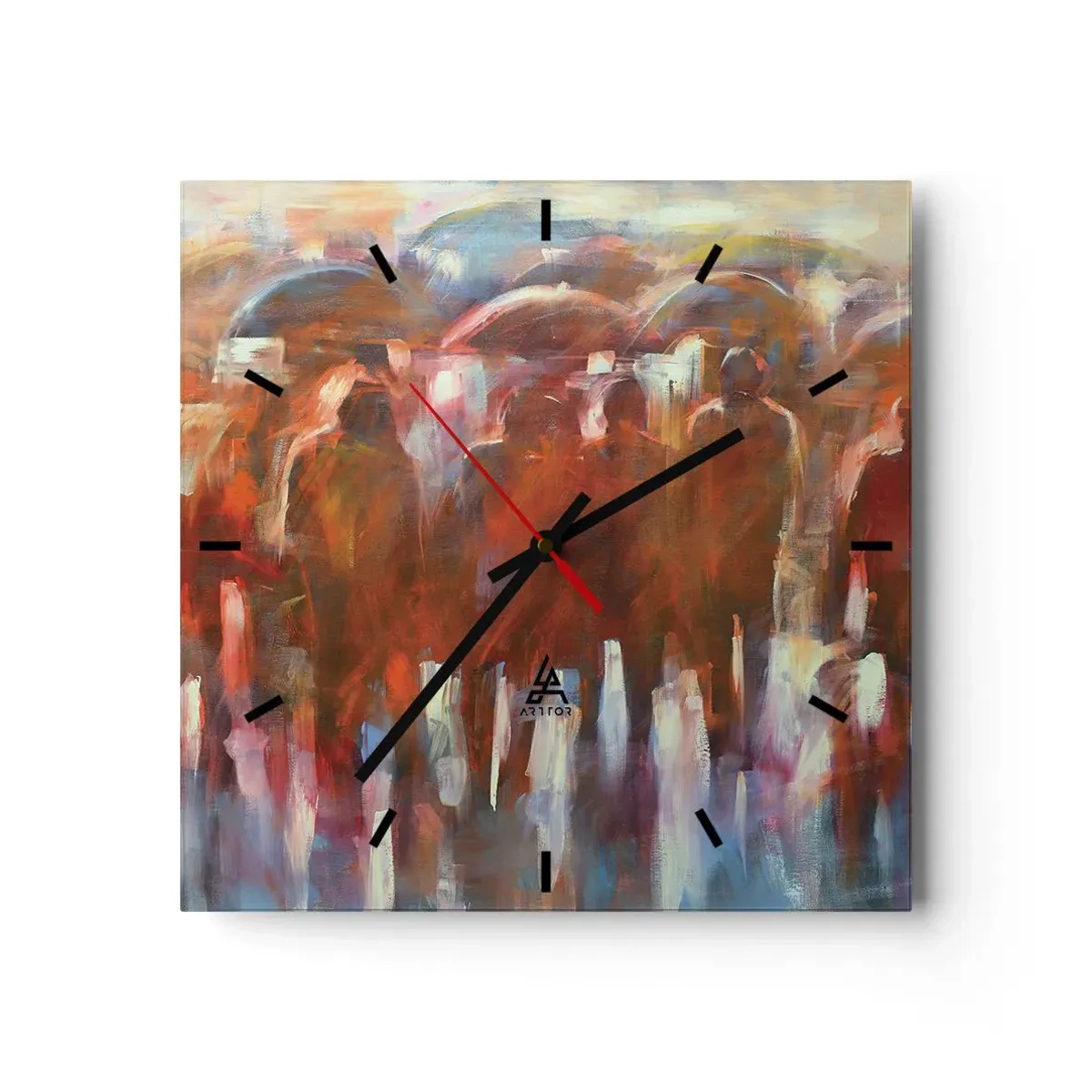 Horloge murale - Pendule murale - Une foule de personnes avec des parapluies dans un décor pluvieux et artistique - 30x30cm - Identiques sous la pluie et dans le brouillard - Décoration murale moderne pour le salon et la chambre ARTTOR