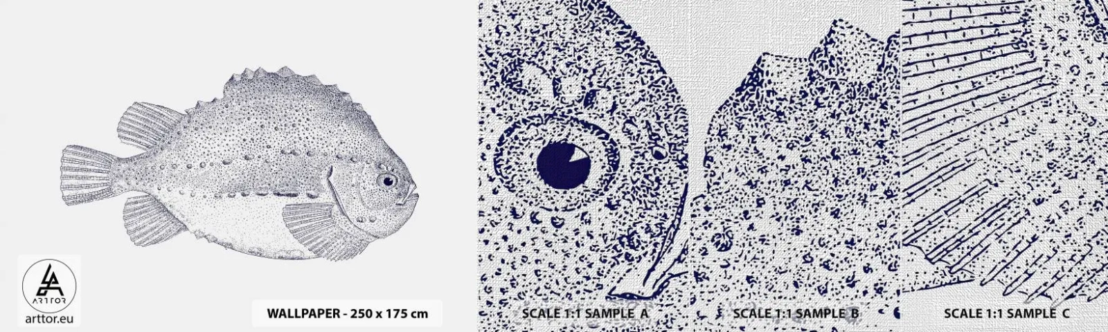 Échantillon de Papier Peint Premium Canvas - Pour l'album du naturaliste - Poisson, Maritime, Océan - 100x30 cm