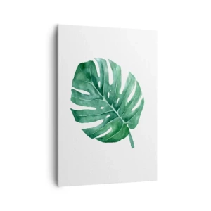Impression sur toile - Image sur toile - Feuille de monstera verte dans un style minimaliste - 70x100cm - Concept vert - Décoration murale moderne pour le salon et la chambre ARTTOR