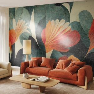 Papier Peint Photo Premium Sand - La chaleur des tropiques et la fraîcheur de la verdure - Botanique, Bohème, Grunge - 500x350 cm
