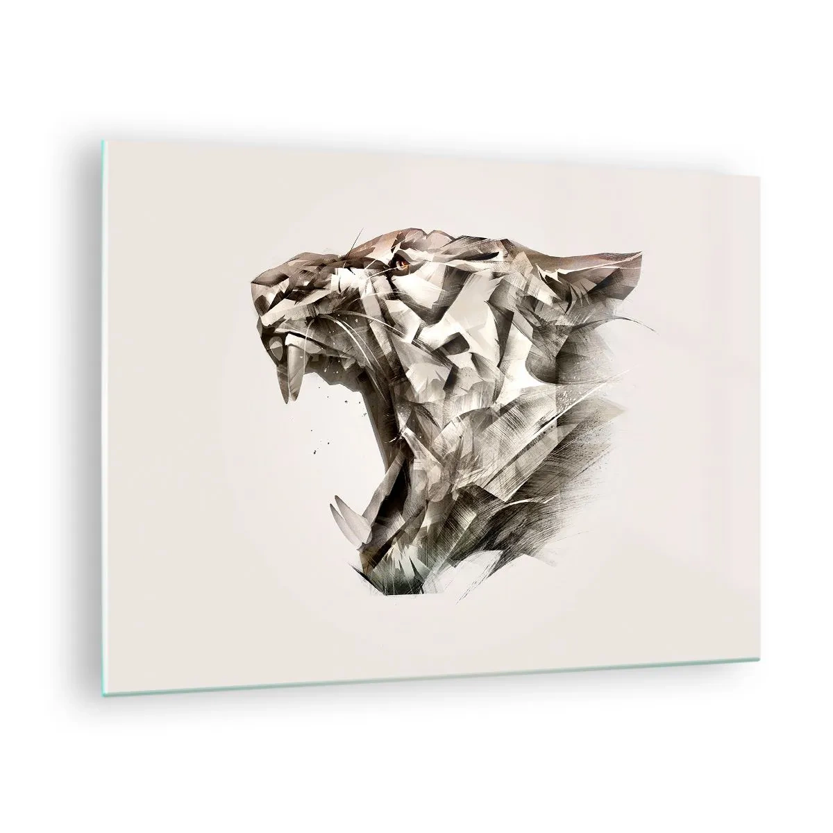Impression sur verre - Image sur verre - Illustration géométrique d'un tigre rugissant sur fond clair - 70x50cm - Vous savez déjà qui est en charge - Décoration murale moderne pour le salon et la chambre ARTTOR