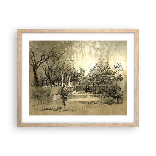 Affiche dans un chêne clair - Poster - Un moment arrêté avec une plume - 50x40 cm