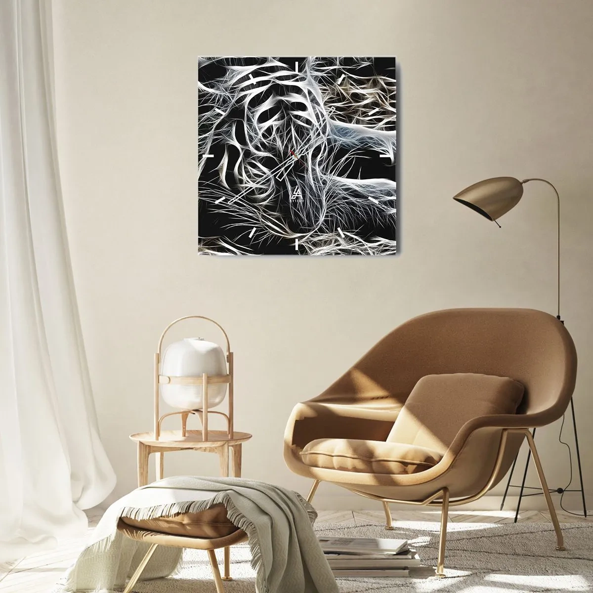 Horloge murale - Pendule murale - Un motif abstrait représentant la silhouette d'un chat sur fond noir. - 30x30cm - Une étude de la légèreté du chat - Décoration murale moderne pour le salon et la chambre ARTTOR
