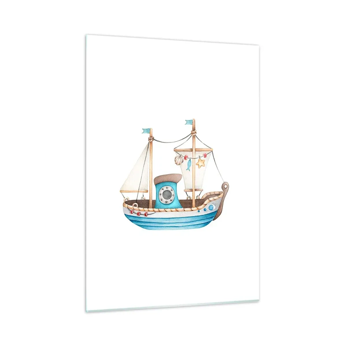 Impression sur verre - Image sur verre - Illustration d'un bateau pour enfants sur fond blanc - 50x70cm - Ohé, l'aventure ! - Décoration murale moderne pour le salon et la chambre ARTTOR