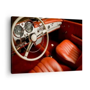 Impression sur toile - Image sur toile - Intérieur de voiture classique avec sièges en cuir rouge - 70x50cm - Luxe de style vintage - Décoration murale moderne pour le salon et la chambre ARTTOR