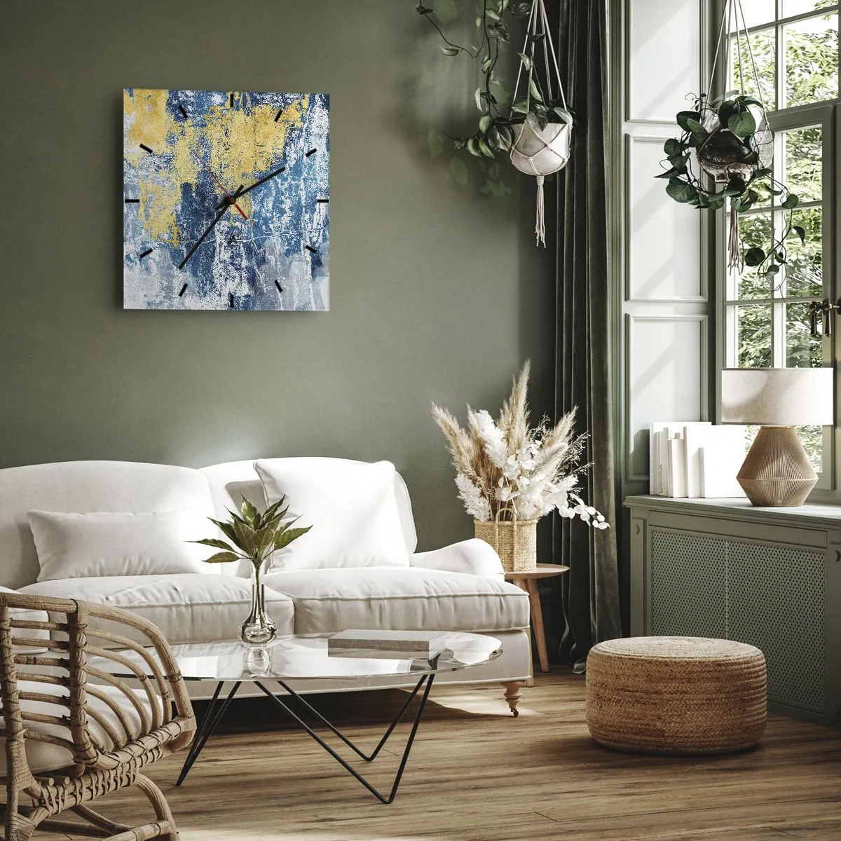 Horloge murale - Pendule murale - Abstraction dans les tons de bleu et de jaune - 30x30cm - Abstraction du temps - Décoration murale moderne pour le salon et la chambre ARTTOR