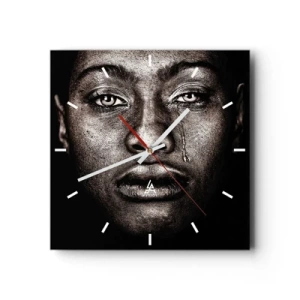 Horloge murale - Pendule murale - Portrait d'un visage avec une seule larme sur fond noir - 30x30cm - Une larme - Décoration murale moderne pour le salon et la chambre ARTTOR