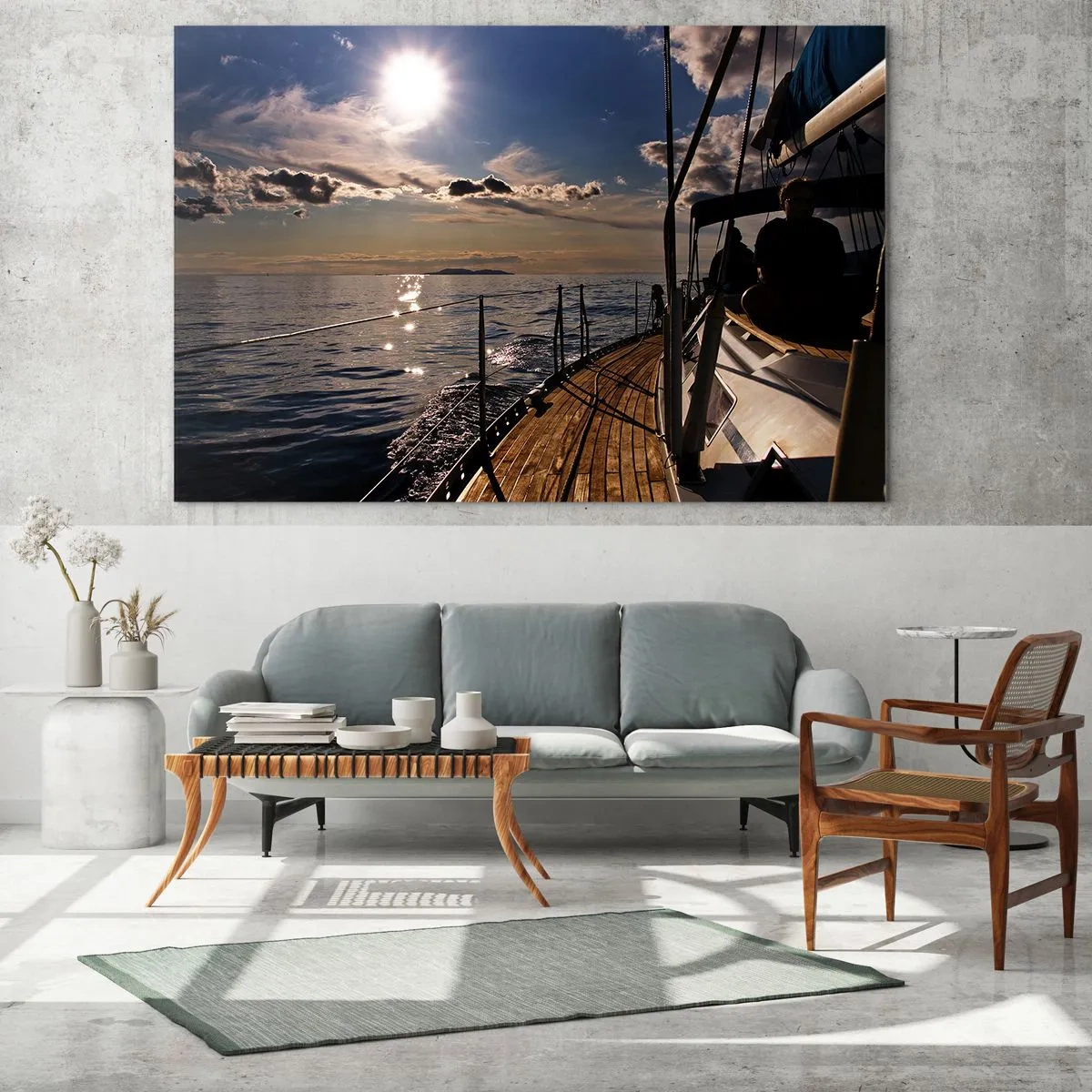 Impression sur verre - Image sur verre - Une croisière en voilier vers le coucher du soleil - 120x80cm - Naviguer vers le soleil - Décoration murale moderne pour le salon et la chambre ARTTOR