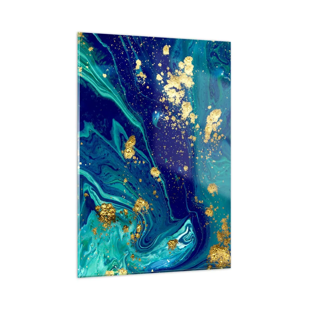 Impression sur verre - Image sur verre - Un motif abstrait dans des tons turquoise et bleu marine avec des accents dorés - 50x70cm - Les pétales du soleil - Décoration murale moderne pour le salon et la chambre ARTTOR