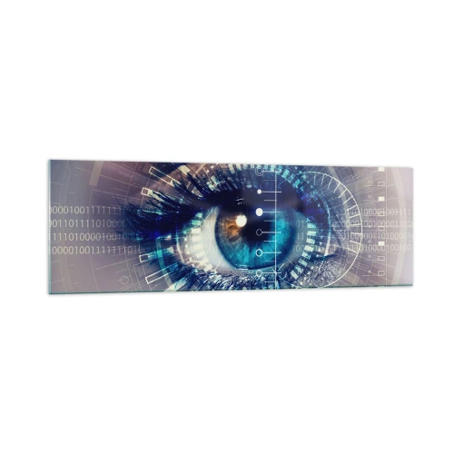 Impression sur verre - Image sur verre - Un œil technologique avec une interface futuriste - 160x50cm - Tu penses que tu me connais - Décoration murale moderne pour le salon et la chambre ARTTOR