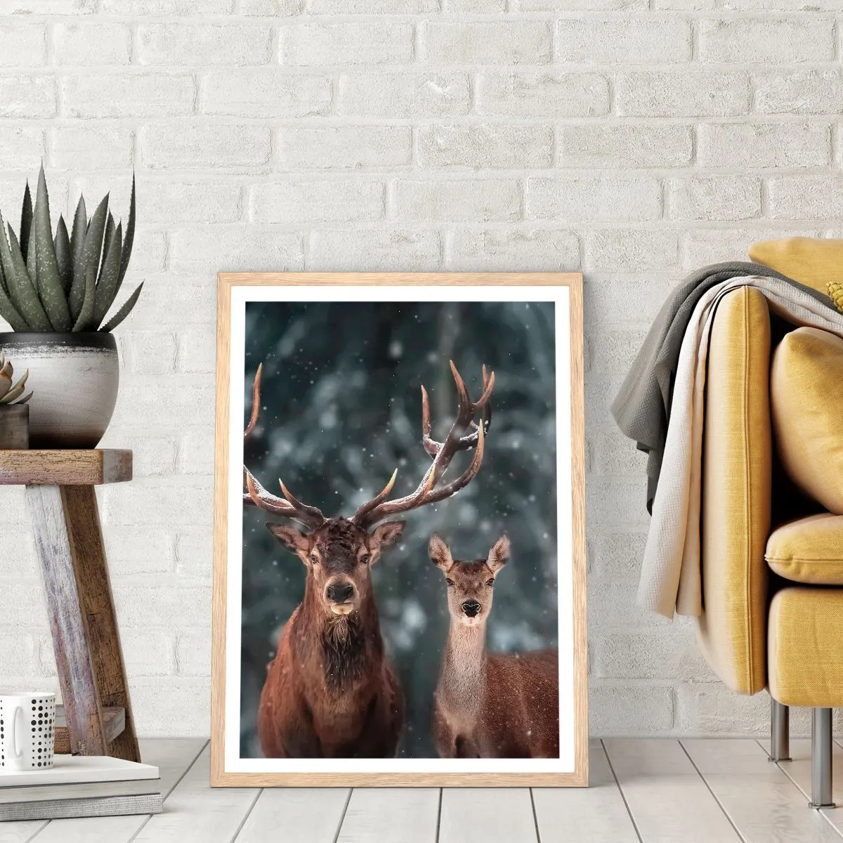 Affiche dans un chêne clair - Poster - Le roi de la forêt avec sa femme - 70x100 cm