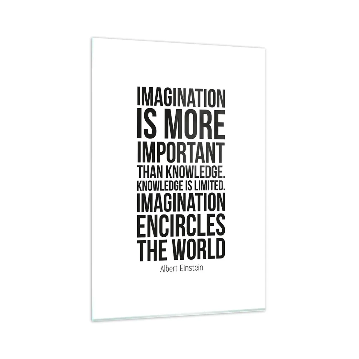 Impression sur verre - Image sur verre - Citation inspirante sur fond blanc en police noire - 80x120cm - Einstein sur le pouvoir de l'imagination - Décoration murale moderne pour le salon et la chambre ARTTOR