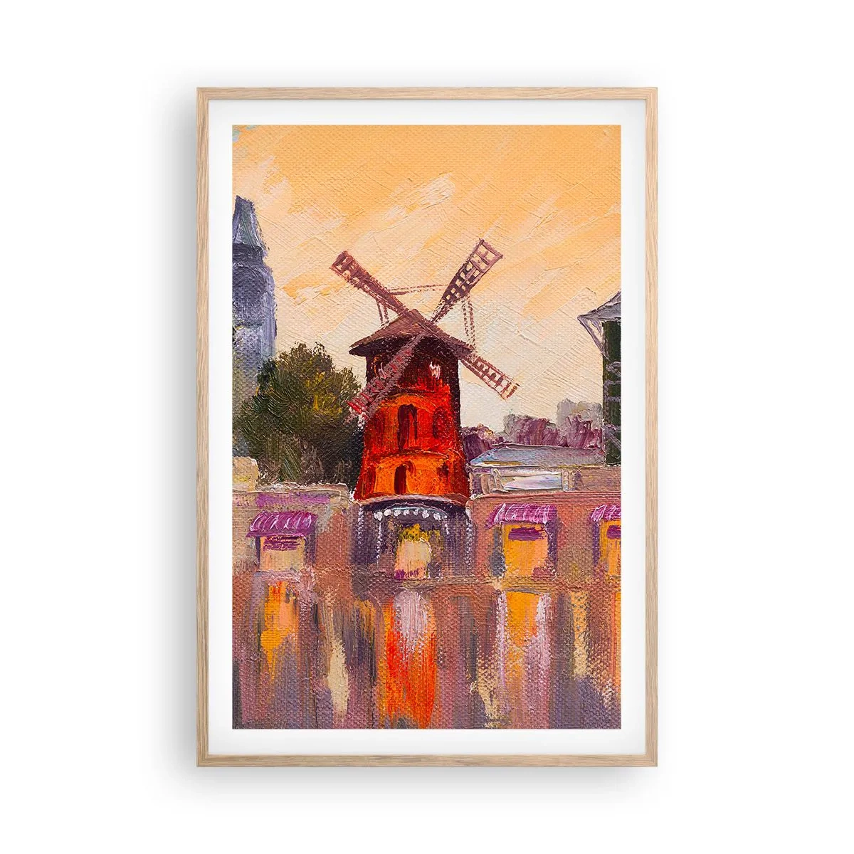 Affiche dans un chêne clair - Poster - Icones parisiennes – le Moulin rouge - 61x91 cm